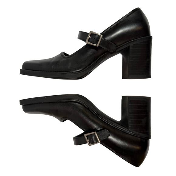 Bass Barry Mary Jane Y2K Black Leather Square Toe Buckle Pump Heels Sz 8 - Picture 4 of 10